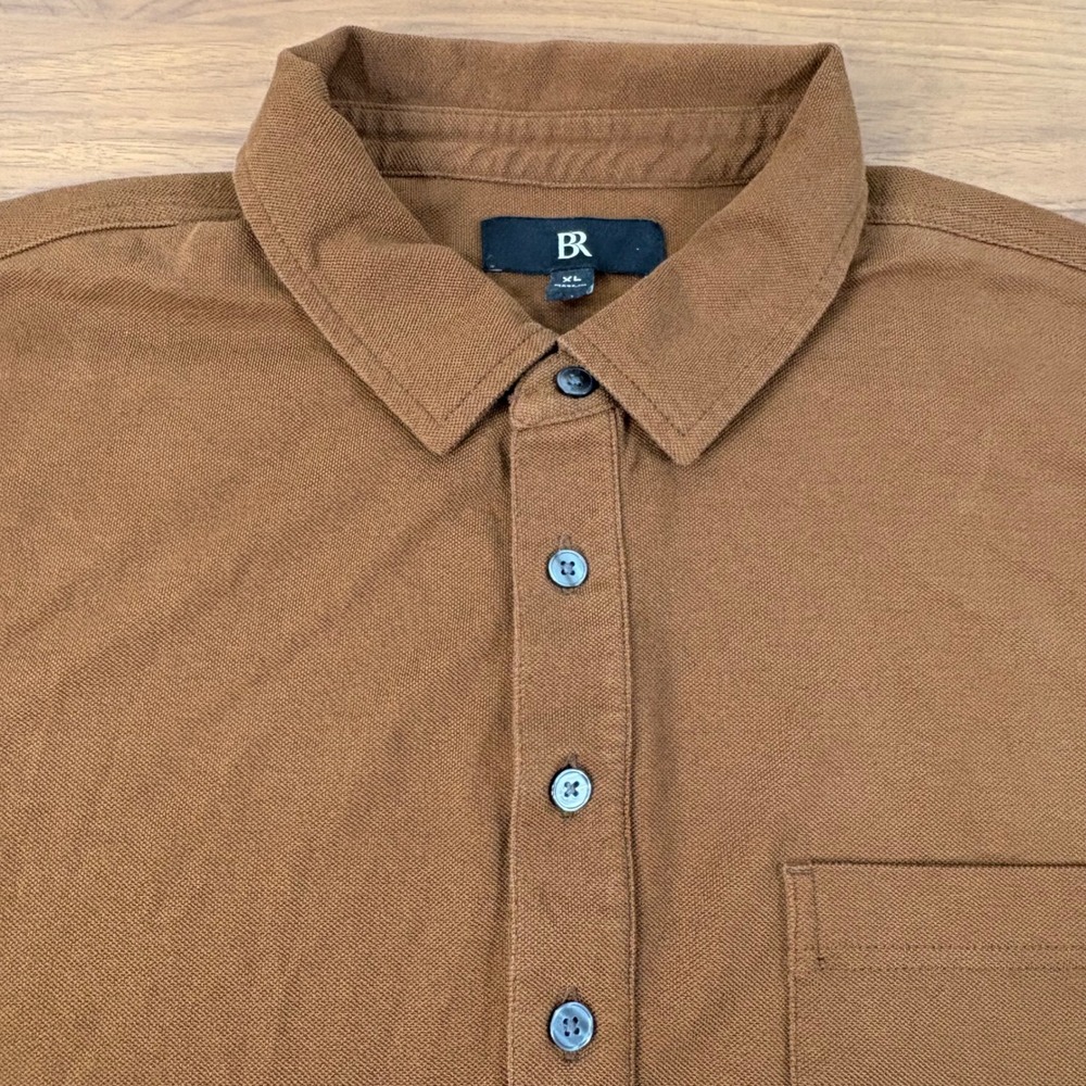 Banana Republic Mens Lux Pique Polo Shirt XL Hickory Brown Short Sleeve Golf